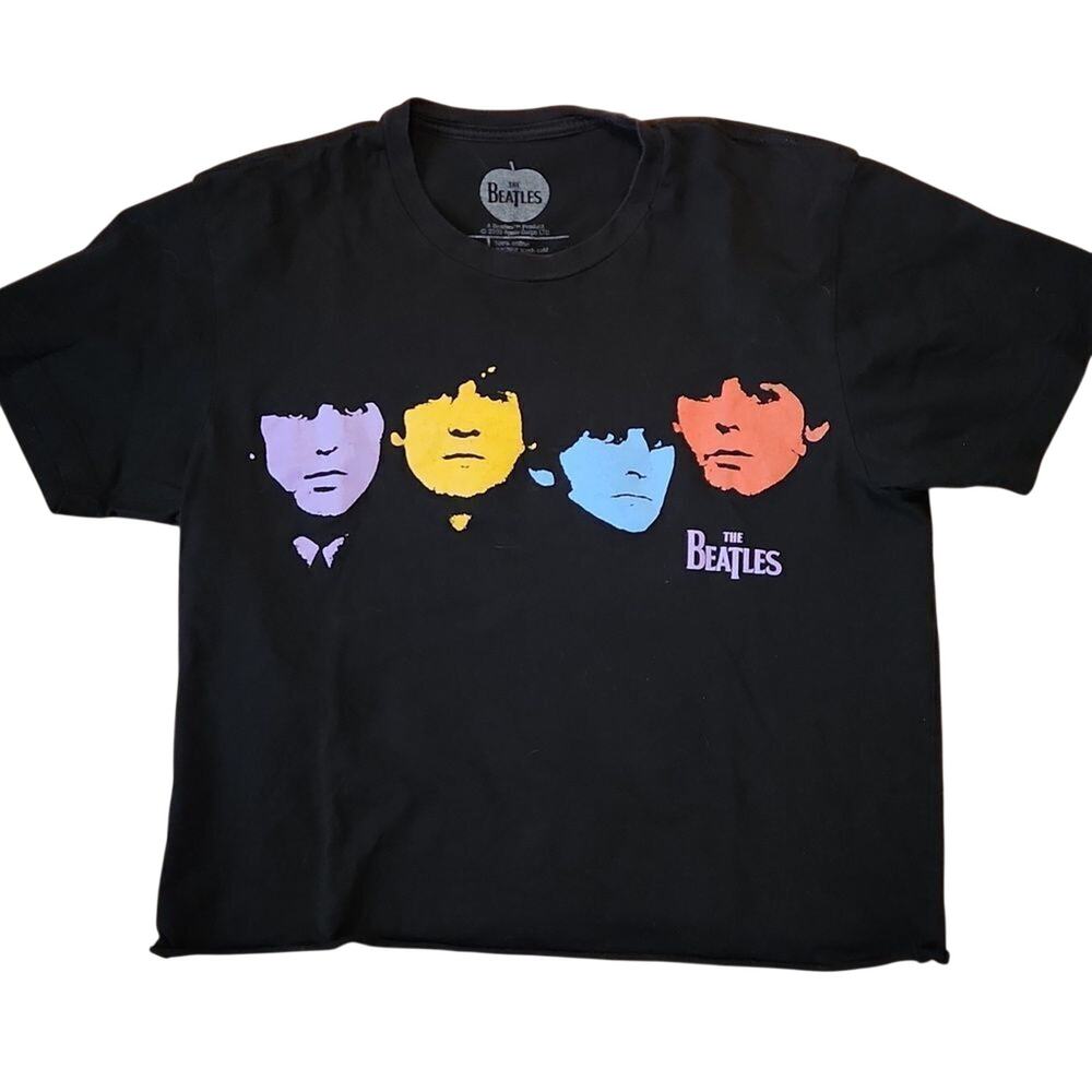 BEATLES Women's small crop style black t-shirt by Apple Corps LTD